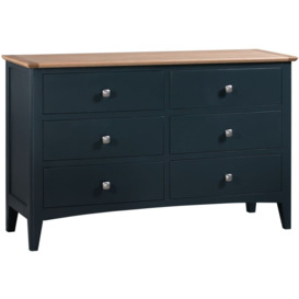 Lowell Blue and Oak Wide Chest, 6 Drawers - thumbnail 1