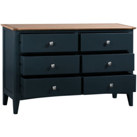 Lowell Blue and Oak Wide Chest, 6 Drawers - thumbnail 2
