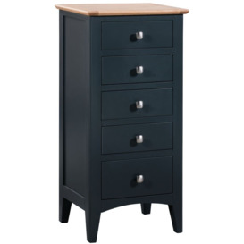 Lowell Blue and Oak Narrow Chest, 5 Drawers Tallboy - thumbnail 1