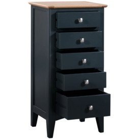 Lowell Blue and Oak Narrow Chest, 5 Drawers Tallboy - thumbnail 2