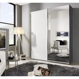 Essensa 2 Door Sliding Wardrobe in Metallic Grey and High Gloss White - W 181cm - thumbnail 1