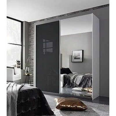 Essensa 2 Door Sliding Wardrobe in White and Basalt Glass - W 181cm - image 1