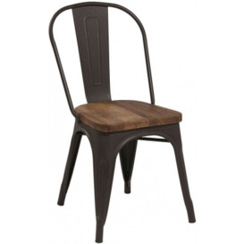 Renton Industrial Metal Solid Back Dining Chair with Wooden Seat (Sold in Pairs) - thumbnail 1