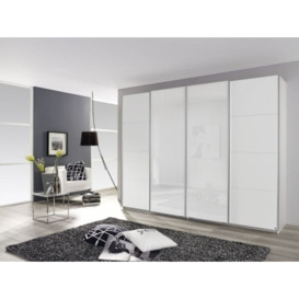 Syncrono 4 Door Sliding Wardrobe in White Glass - W 361cm