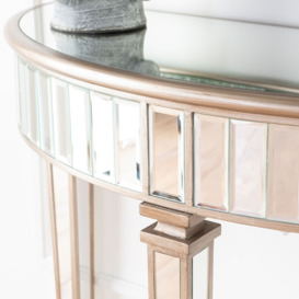 Antoinette Mirrored Half Moon Console Table with Champagne Trim - thumbnail 2