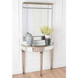 Antoinette Mirrored Half Moon Console Table with Champagne Trim - thumbnail 3