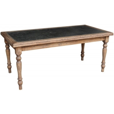 Renton Old Elm Rectangular Dining Table with Zinc Top and 4 Turned Legs, 220cm Seats 8 to 10 Diners - Victorian Style