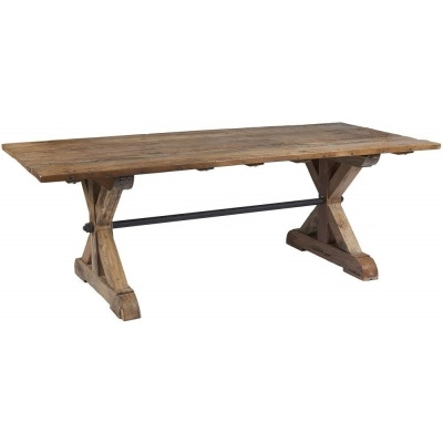 Frisco Achille Reclaimed Timber Cross Legs Dining Table, 220cm Seats 8 to 10 Diners Rectangular Top