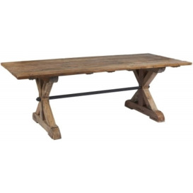 Frisco Achille Reclaimed Timber Cross Legs Dining Table, 220cm Seats 8 to 10 Diners Rectangular Top