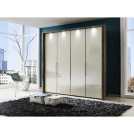 Loft 4 Door Bi Fold Wardrobe in Oak and Magnolia Glass - W 200cm