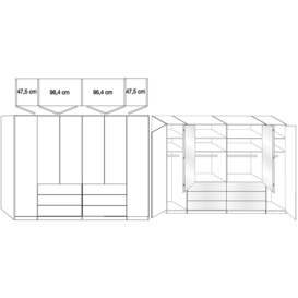 Loft 6 Door 6 Drawer Bi Fold Wardrobe in Oak and White Glass - W 300cm - thumbnail 2