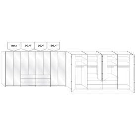 Loft 8 Door 6 Drawer Bi Fold Wardrobe in Oak and Magnolia Glass - W 400cm - thumbnail 2