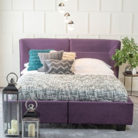 Simba Purple Velvet Fabric Upholstered 4ft 6in Double Bed - thumbnail 1