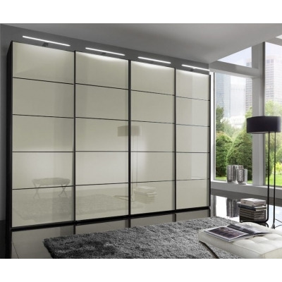 VIP Westside 4 Door Sliding Wardrobe in Black and Magnolia Glass - W 330cm - image 1