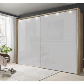 Berlin 2 Door Sliding Wardrobe in Oak and White Glass - W 300cm