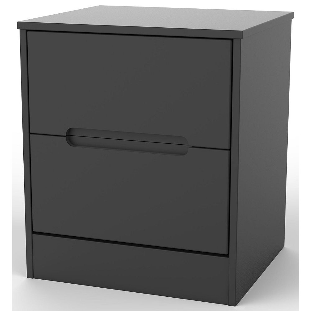 Monaco Black 2 Drawer Bedside Cabinet - image 1