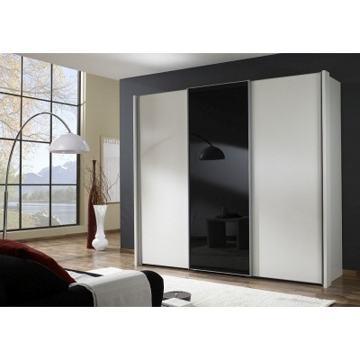 Miami 3 Door Wardrobe in White and Black Glass - W 250cm - image 1