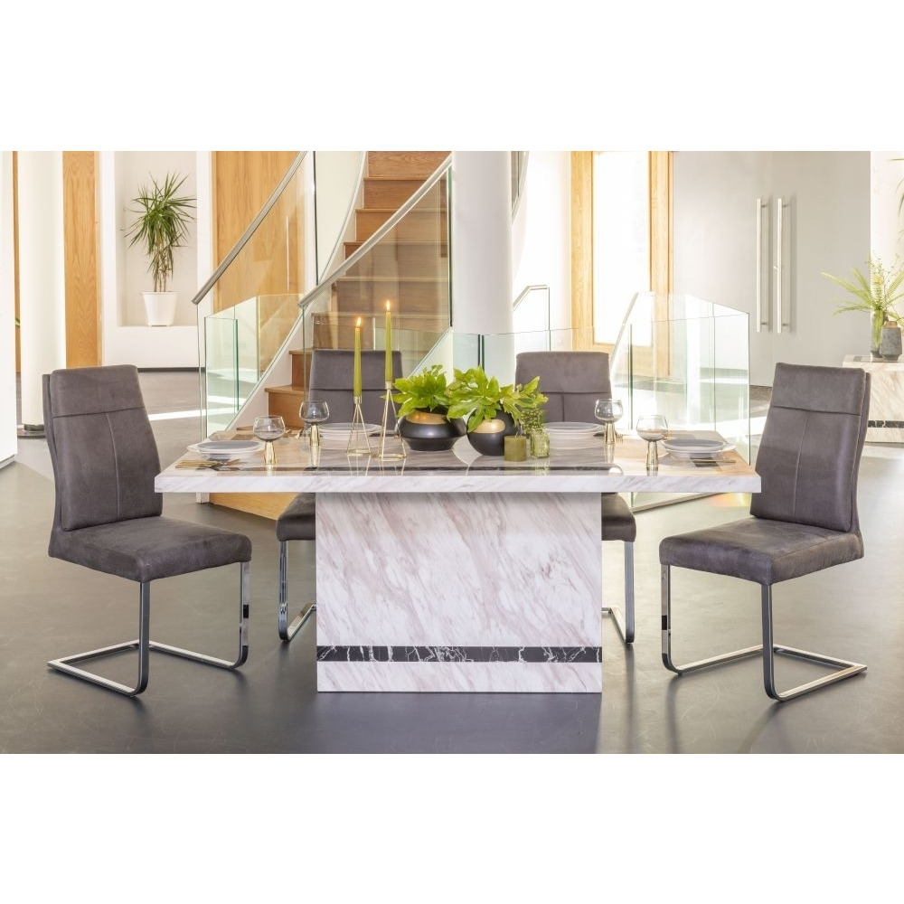 Rome Marble Dining Table Set for 8 Diners 200cm Rectangular Cream Top with Pedestal Base - Donatella Chairs - image 1
