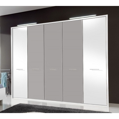 Portland 5 Door Wardrobe in White and Pebble Grey - W 250cm - image 1