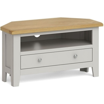 Cross Country Grey and Oak Corner TV Unit, 90cm with Storage for Television Upto 32in Plasma - image 1