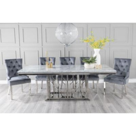 Vortex Marble Dining Table Grey 220cm Seats 8 to 10 Diners Rectangular Top with Steel Chrome Base