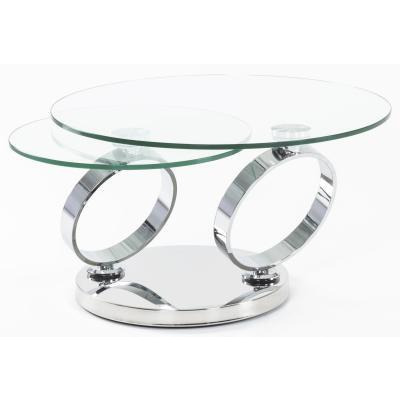Circles Swivel Glass Coffee Table, 2 Tier Round Rotating Glass Top with Stainless Steel Chrome Frame - image 1
