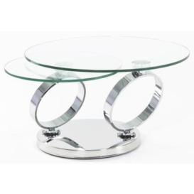 Circles Swivel Glass Coffee Table, 2 Tier Round Rotating Glass Top with Stainless Steel Chrome Frame - thumbnail 1