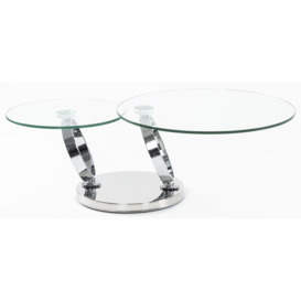 Circles Swivel Glass Coffee Table, 2 Tier Round Rotating Glass Top with Stainless Steel Chrome Frame - thumbnail 2