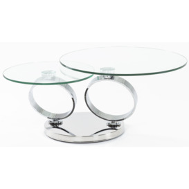 Circles Swivel Glass Coffee Table, 2 Tier Round Rotating Glass Top with Stainless Steel Chrome Frame - thumbnail 3
