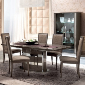 Camel Platinum Day Silver Birch Italian Butterfly Extending Dining Table and 6 Rombi Eco Nabuk Chairs - thumbnail 1