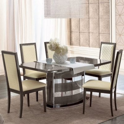 Camel Platinum Day Silver Birch Italian Butterfly Extending Dining Table and 6 Rombi Ivory Eco Leather Chairs - image 1