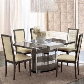 Camel Platinum Day Silver Birch Italian Butterfly Extending Dining Table and 6 Rombi Ivory Eco Leather Chairs - thumbnail 1