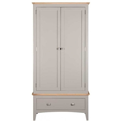 Lowell Grey and Oak Double Wardrobe, 2 Doors with 1 Bottom Storage Drawer - image 1