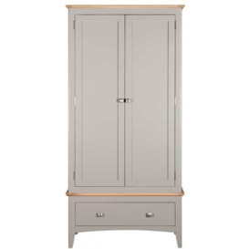Lowell Grey and Oak Double Wardrobe, 2 Doors with 1 Bottom Storage Drawer - thumbnail 1