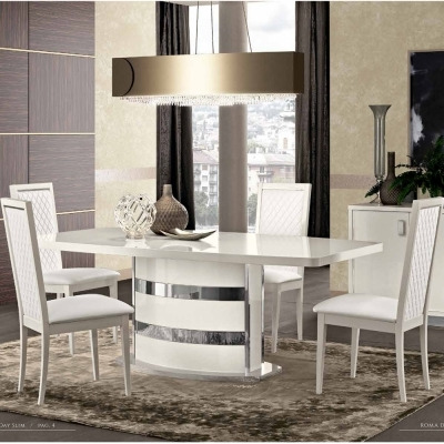 Camel Roma Day White Italian Butterfly Extending Dining Table and 6 Rombi Upholstered Chairs - image 1