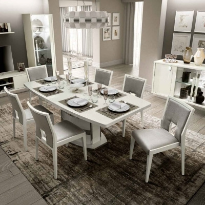 Camel Roma Day White Italian Butterfly Extending Dining Table and 6 Ambra Eco Leather Chairs - image 1