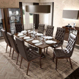 Camel Roma Day Walnut Italian Butterfly Extending Dining Table and 6 Capitonne Eco Leather Chairs
