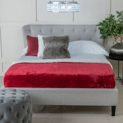 Masie Light Grey Velvet Fabric Upholstered 5ft King Size Bed - image 1