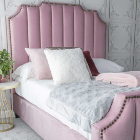 Art Deco Blush Pink Velvet Fabric Upholstered 5ft King Size Bed - thumbnail 3