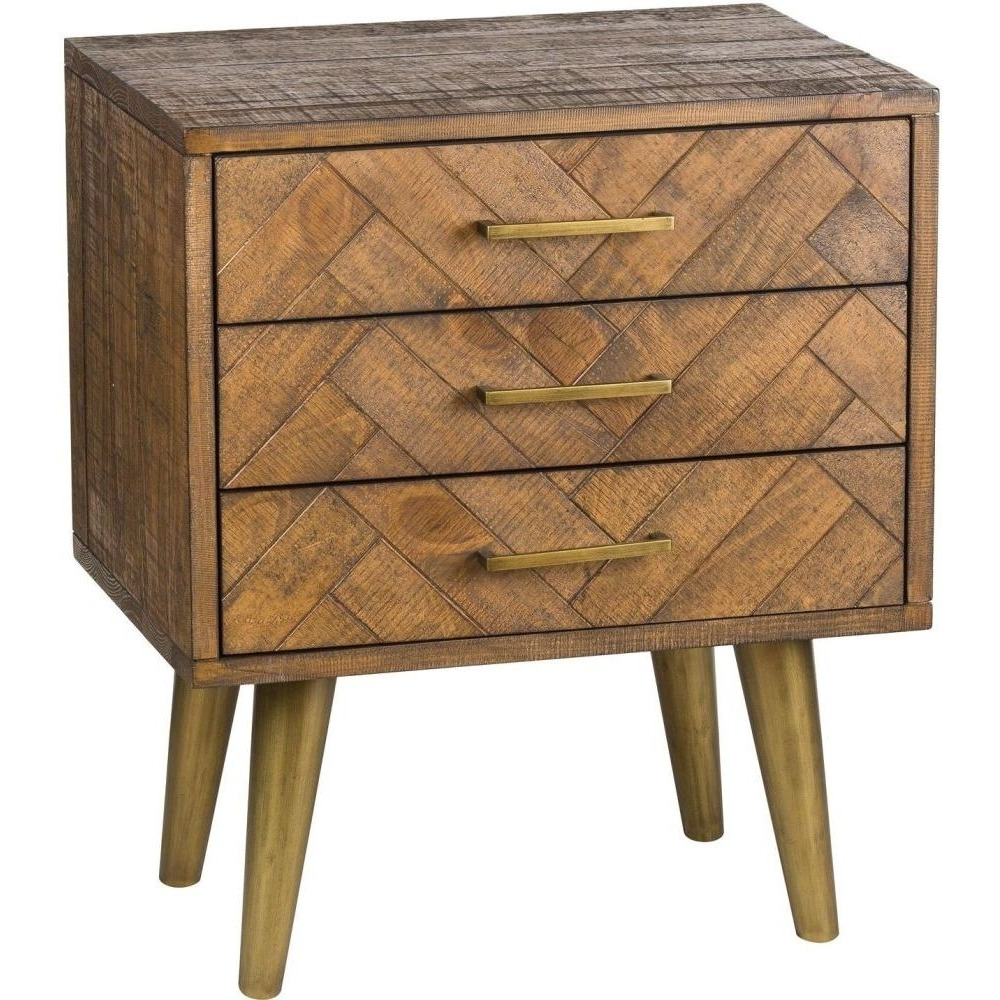 Hill Interiors Havana Bedside Table - Rustic Pine with Antique Gold Metal Legs and Handles - image 1