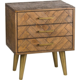 Hill Interiors Havana Bedside Table - Rustic Pine with Antique Gold Metal Legs and Handles - thumbnail 1