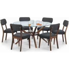 Chelsea Walnut and Glass Round 6 Seater Dining Set with 6 Farringdon Chairs - thumbnail 1