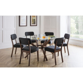 Chelsea Walnut and Glass Round 6 Seater Dining Set with 6 Farringdon Chairs - thumbnail 2