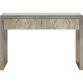Frenso Silver Embossed Console Table with Mirrored Top