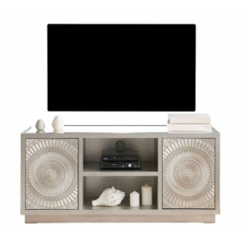 Frenso Silver Embossed TV Unit with Mirrored Top