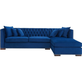 Kingston Blue Velvet Fabric Corner Sofa Suite - Right - thumbnail 1