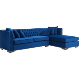 Kingston Blue Velvet Fabric Corner Sofa Suite - Right - thumbnail 2