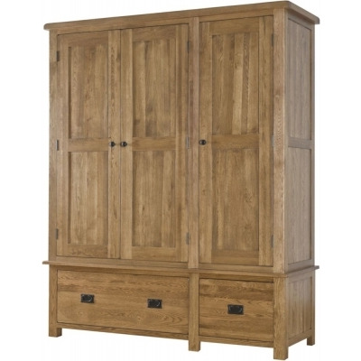 Originals Rustic Oak 3 Door 2 Drawer Wardrobe - image 1