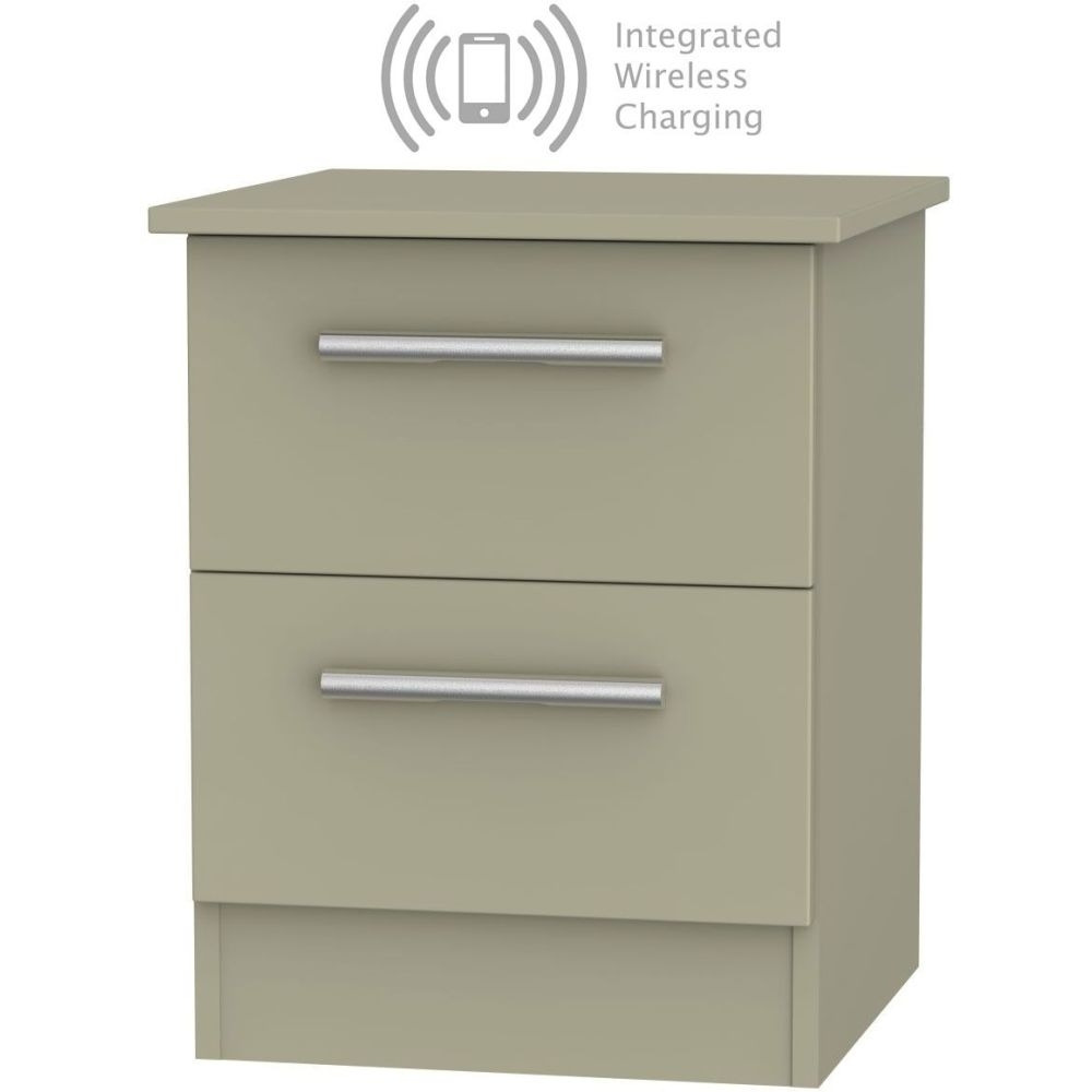 Contrast Mushroom 2 Drawer Bedside Cabinet with Integrated Wireless Charging