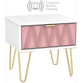 Diamond 1 Drawer Bedside Cabinet with Hairpin Legs and Integrated Wireless Charging